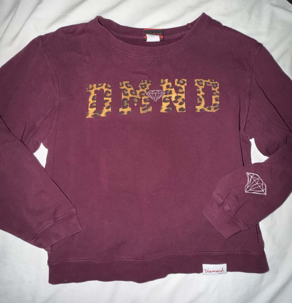 Diamond Supply Co. Maroon Leopard Logo Pullover Sweatshirt Medium - Picture 1 of 4